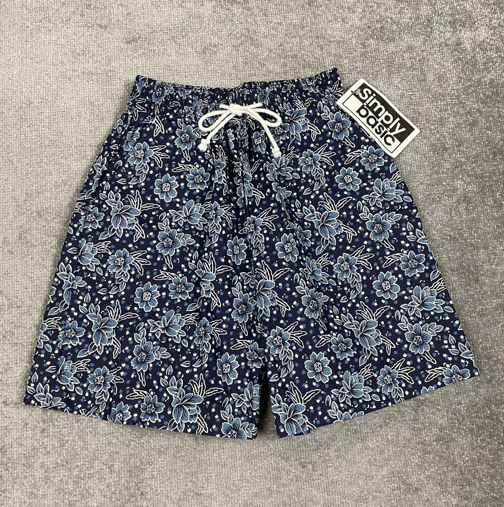 NWT Vintage 90s Simply Basic Floral Shorts Blue Retro Elastic Waist Pockets